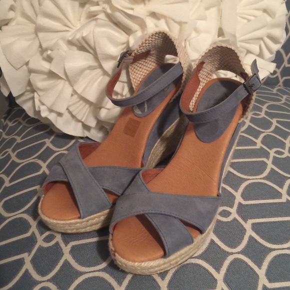 Blue Summer Wedge Sandals - Picture 1 of 5